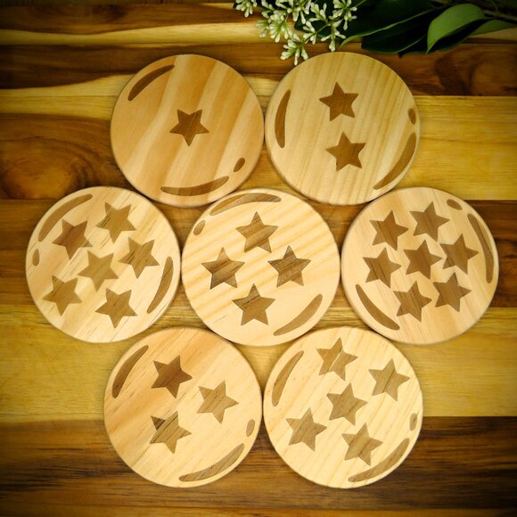 Dragon Ball Z Wooden Coaster Set Anime Wooden Coasters Goku Fans - Picture 1 of 13